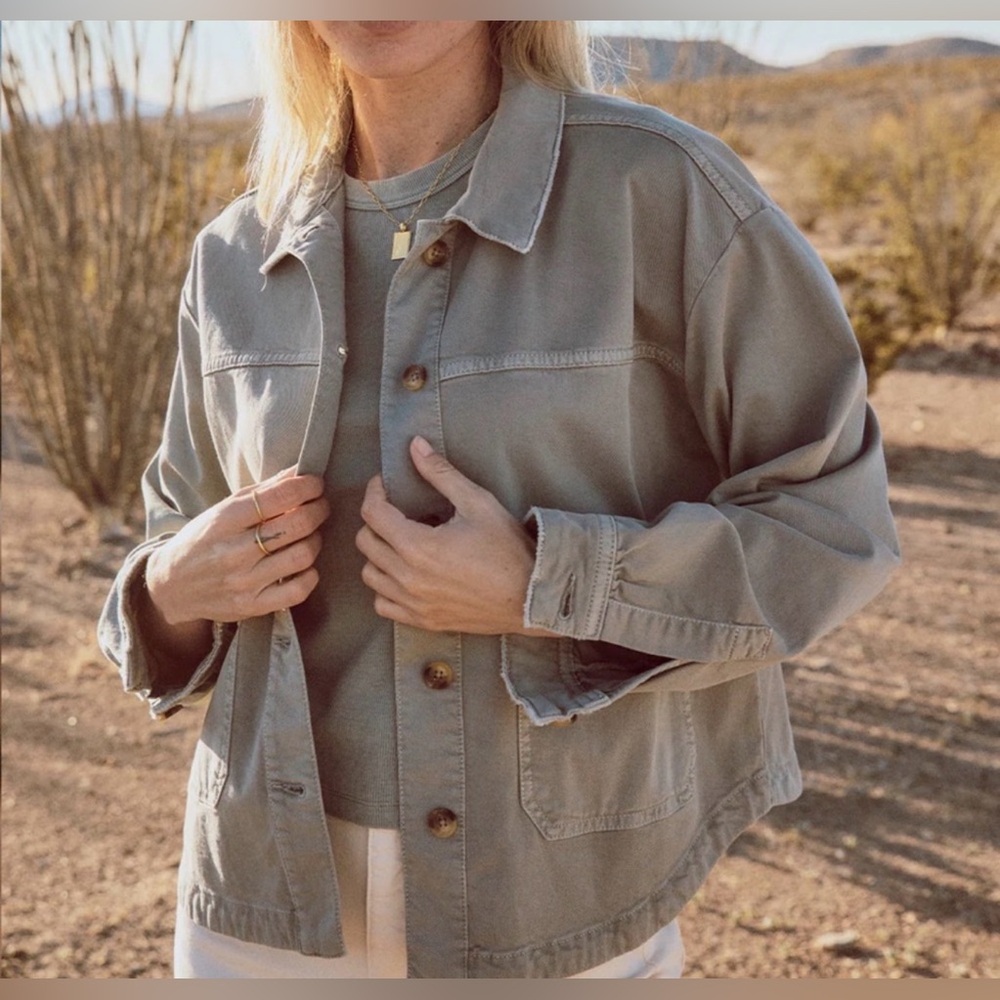 Marine layer NWT Women's Olive green button Jacket cotton tencel freya utility - Picture 7 of 10